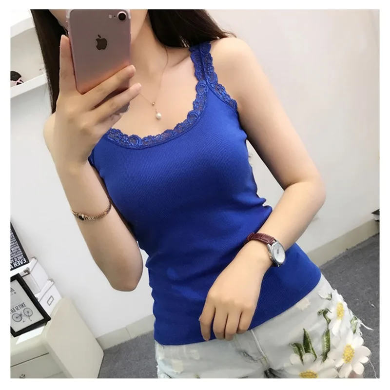 Black Tops Summer Sleeveless Women Tank Top With Lace Top Red Inside Wear Lace Camisoles Loose Underwear Womens Clothing Vest thumbnail 3