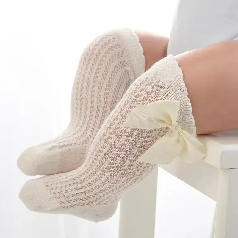 0-36M Baby Girl Socks Toddler Big Bow Cotton Summer Mesh Infant Knee Socks Newborn Long Princess Socks For Girls 2025 thumbnail 2