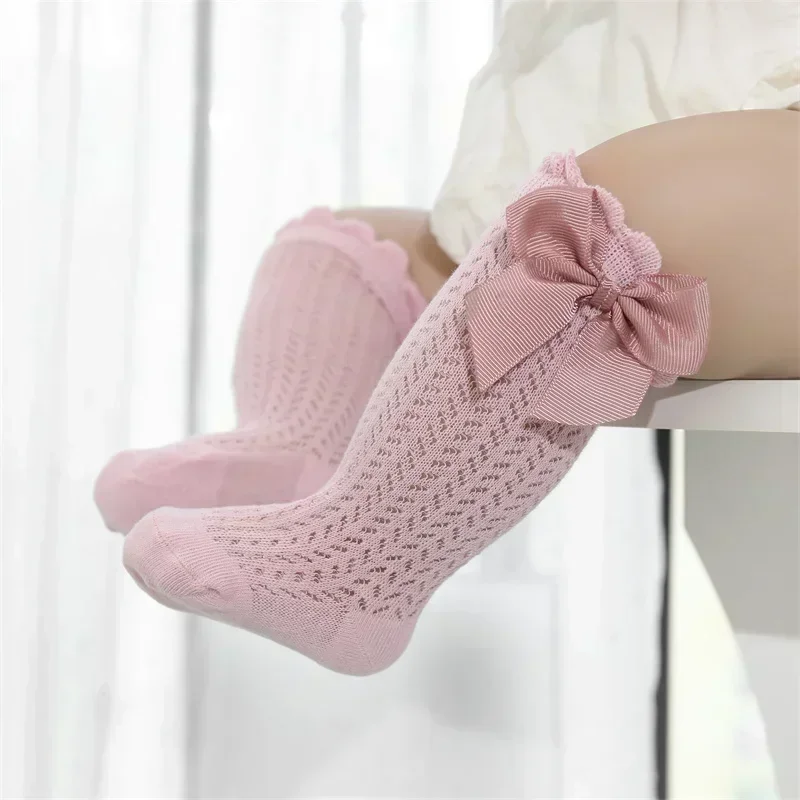 0-36M Baby Girl Socks Toddler Big Bow Cotton Summer Mesh Infant Knee Socks Newborn Long Princess Socks For Girls 2025 thumbnail 6