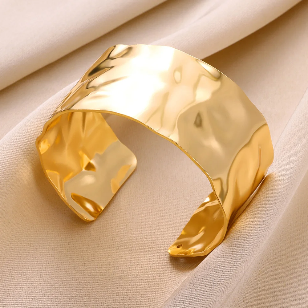 Stainless Steel Wide Bangles for Women Luxury Gold Color Chunky Flower Cuff Bangle Bracelet femme Vintage Wedding Jewelry Gifts thumbnail 5