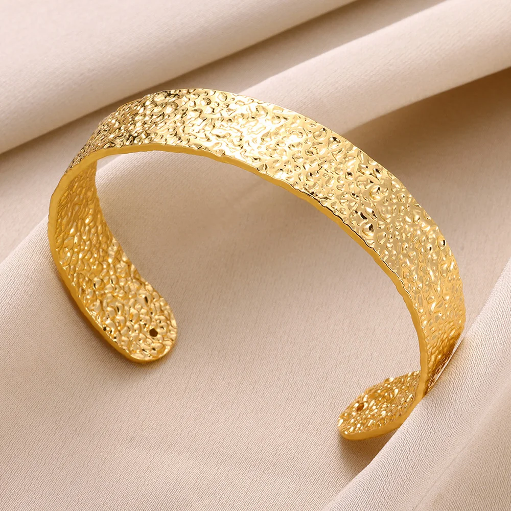 Stainless Steel Wide Bangles for Women Luxury Gold Color Chunky Flower Cuff Bangle Bracelet femme Vintage Wedding Jewelry Gifts thumbnail 2