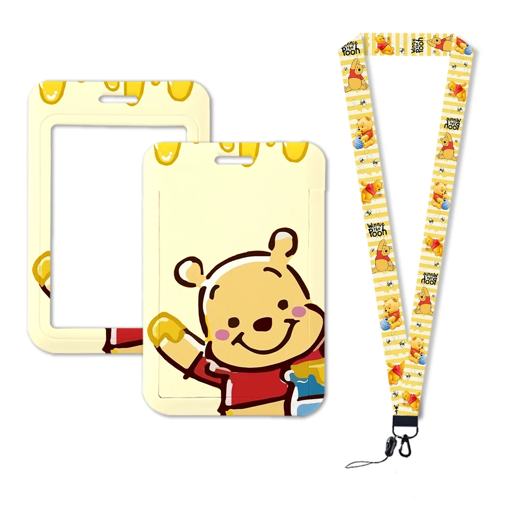 Disney Pooh Bear Winnie Cute Cartoon Card Holder Keychain Work Card Badge Holder Bus School Student Card Case Gifts thumbnail 3