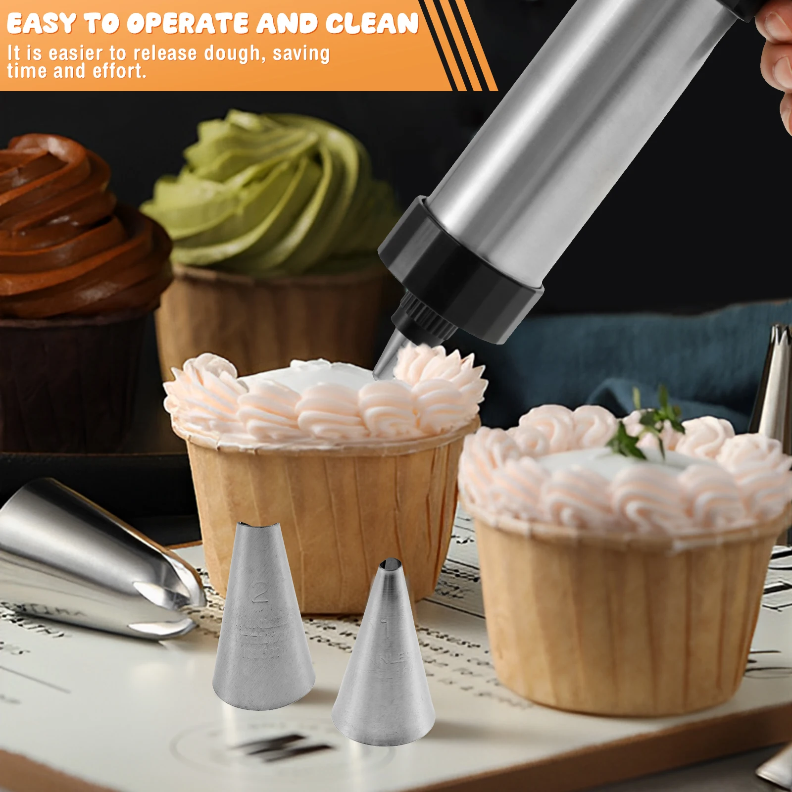 Stainless Steel Cookie Gun Churros Maker and Filler Set Baking Tool Home Set Mold Making Cream Gun Biscuit Pastry Piping Nozzle thumbnail 3