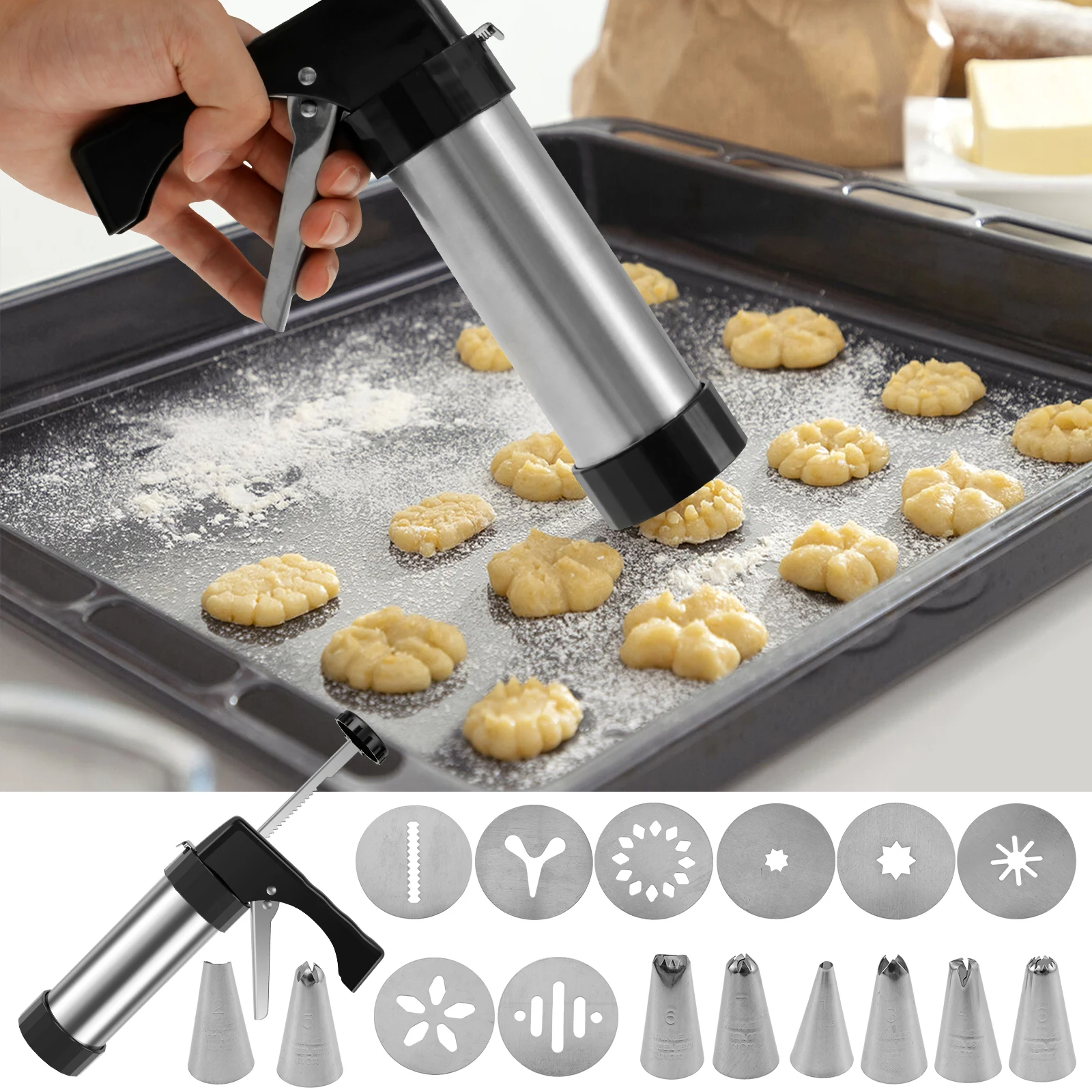 Stainless Steel Cookie Gun Churros Maker and Filler Set Baking Tool Home Set Mold Making Cream Gun Biscuit Pastry Piping Nozzle thumbnail 4
