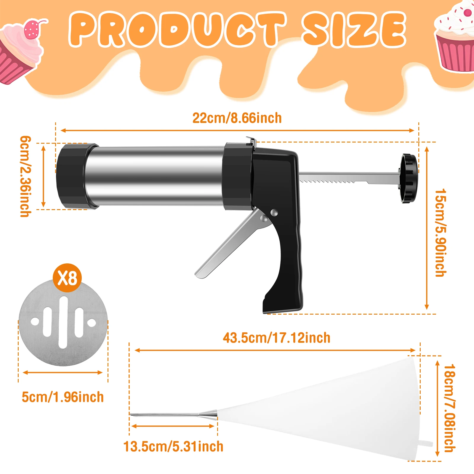 Stainless Steel Cookie Gun Churros Maker and Filler Set Baking Tool Home Set Mold Making Cream Gun Biscuit Pastry Piping Nozzle thumbnail 2