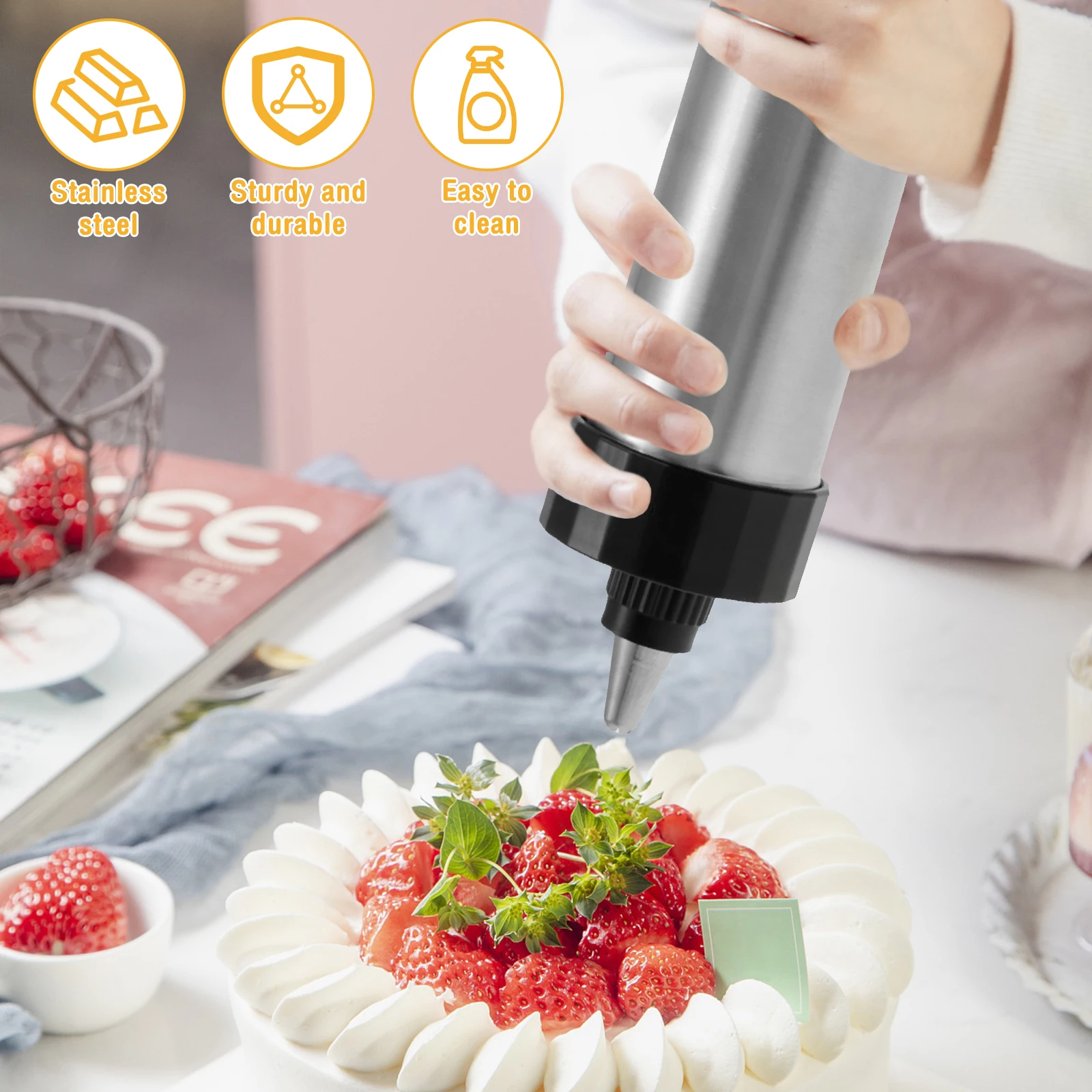 Stainless Steel Cookie Gun Churros Maker and Filler Set Baking Tool Home Set Mold Making Cream Gun Biscuit Pastry Piping Nozzle thumbnail 6