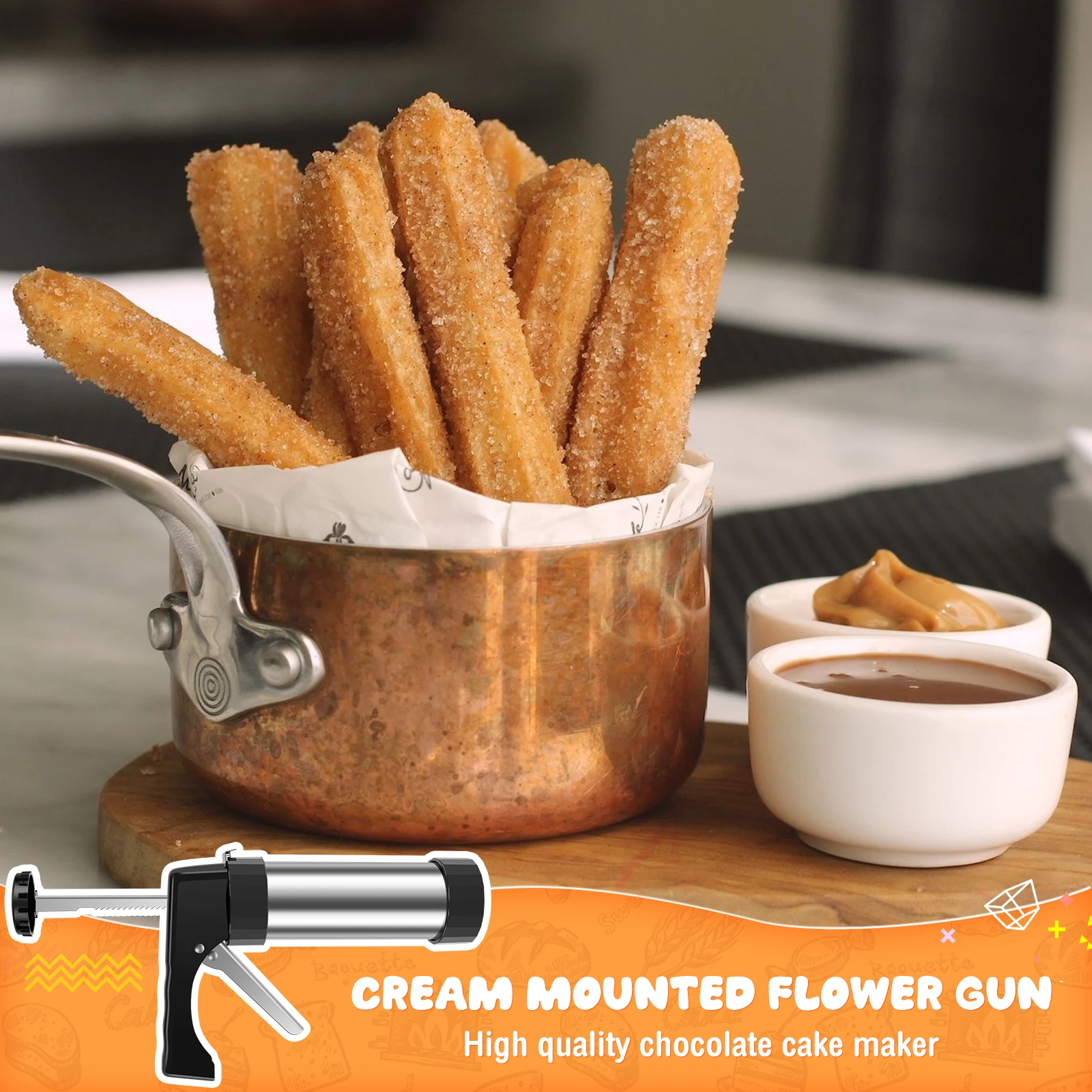Stainless Steel Cookie Gun Churros Maker and Filler Set Baking Tool Home Set Mold Making Cream Gun Biscuit Pastry Piping Nozzle thumbnail 5