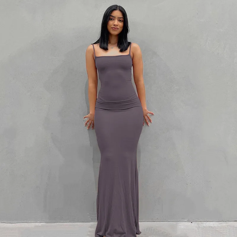 Europe and the United States cross-border foreign trade women 2024 solid color sexy slim high step slip dress thumbnail 6