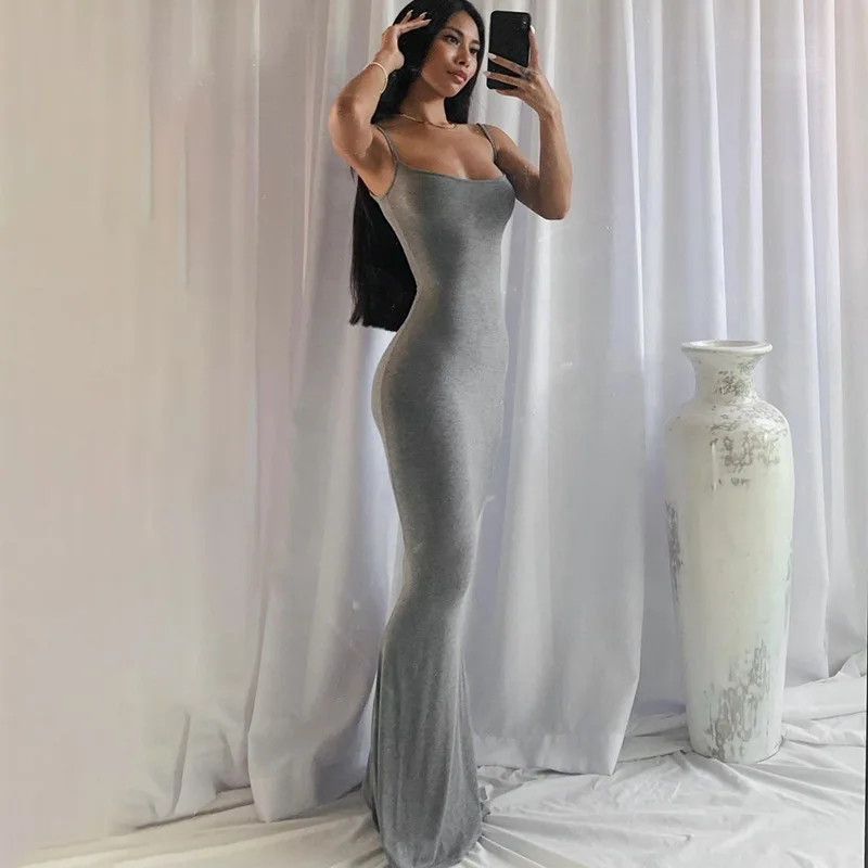Europe and the United States cross-border foreign trade women 2024 solid color sexy slim high step slip dress thumbnail 4