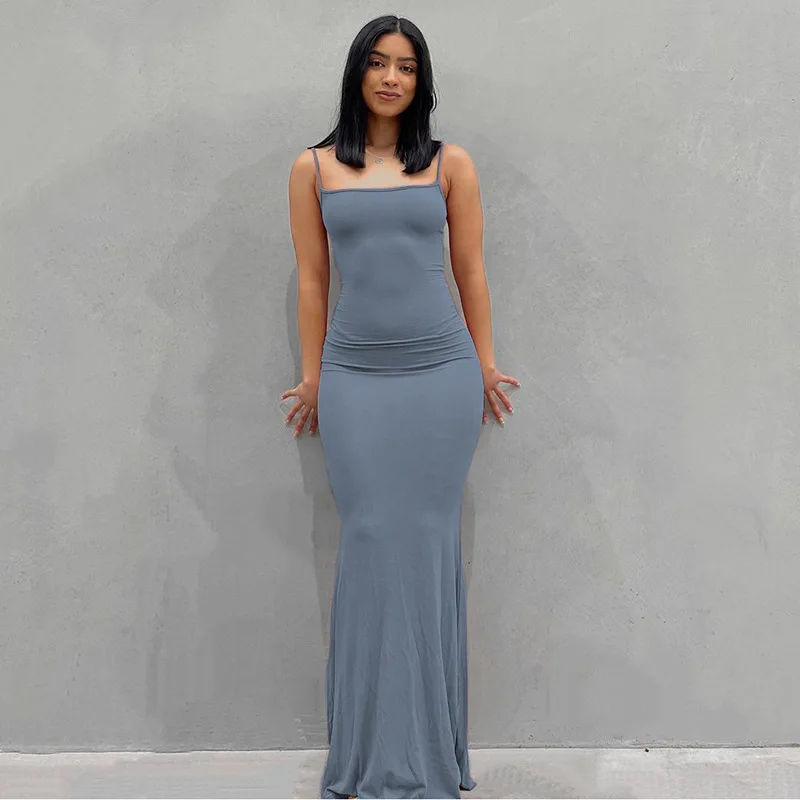 Europe and the United States cross-border foreign trade women 2024 solid color sexy slim high step slip dress thumbnail 2