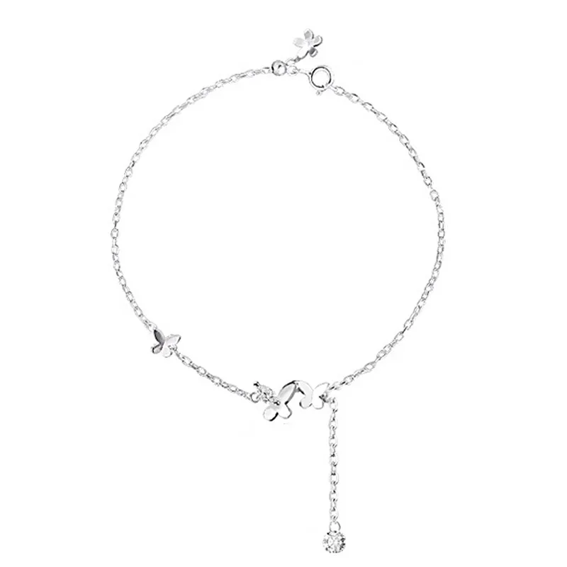 Real Money Korean 925 Sterling Silver Simple Butterfly Anklet For Women Girls Homme Wedding Party Jewelry Gift thumbnail 2