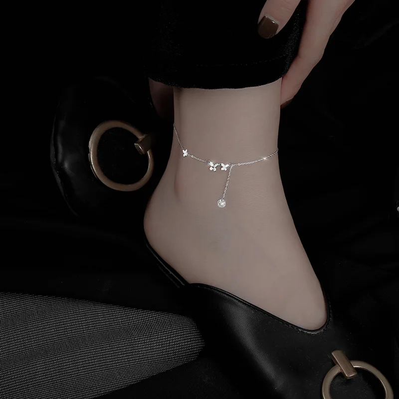 Real Money Korean 925 Sterling Silver Simple Butterfly Anklet For Women Girls Homme Wedding Party Jewelry Gift thumbnail 3