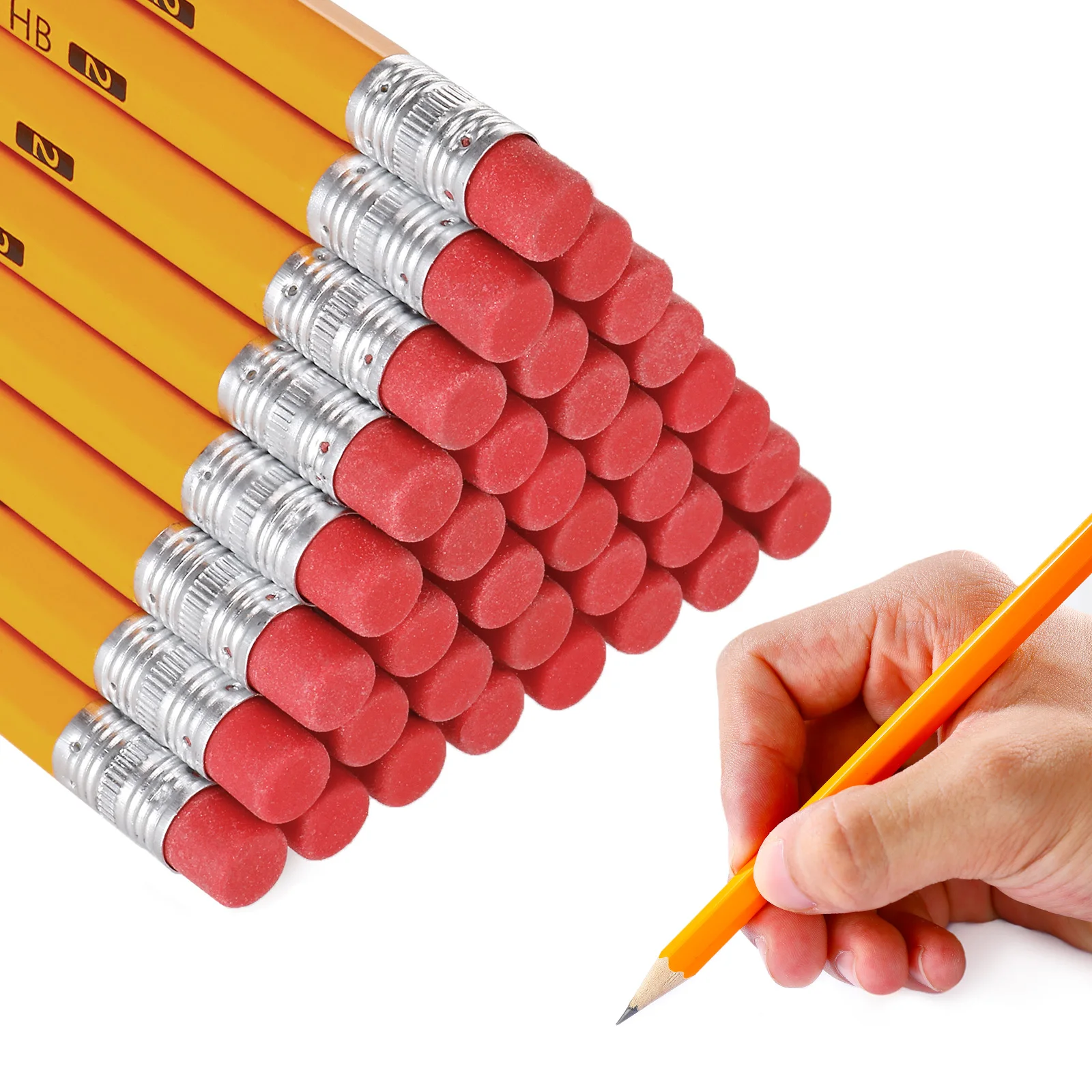 150/100/50/30 Pcs Yellow Pencils Bulk Wood Pencils with Erasers 2 HB Pencil Wood Cased for for School Writing, Drawing Sketching thumbnail 2