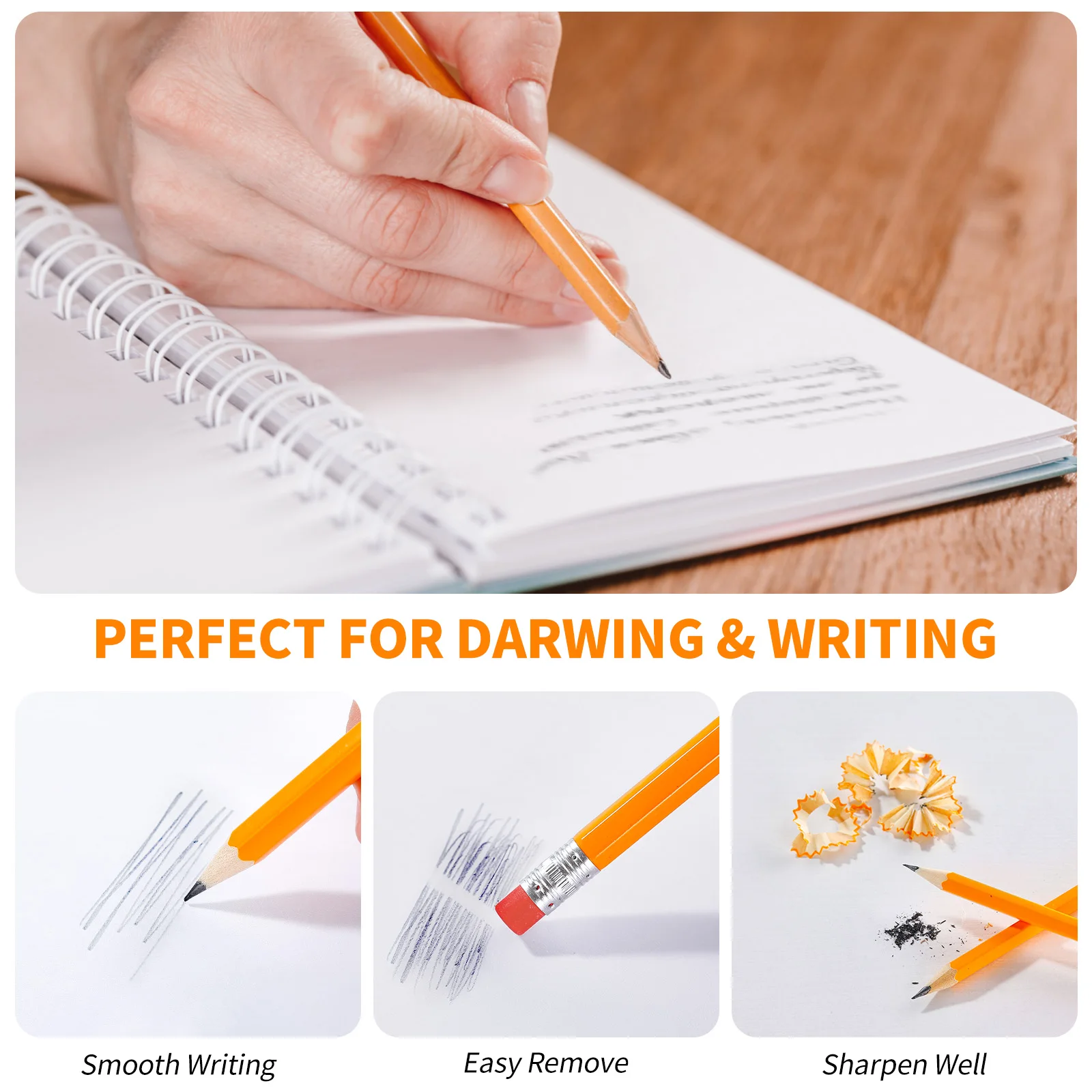 150/100/50/30 Pcs Yellow Pencils Bulk Wood Pencils with Erasers 2 HB Pencil Wood Cased for for School Writing, Drawing Sketching thumbnail 5