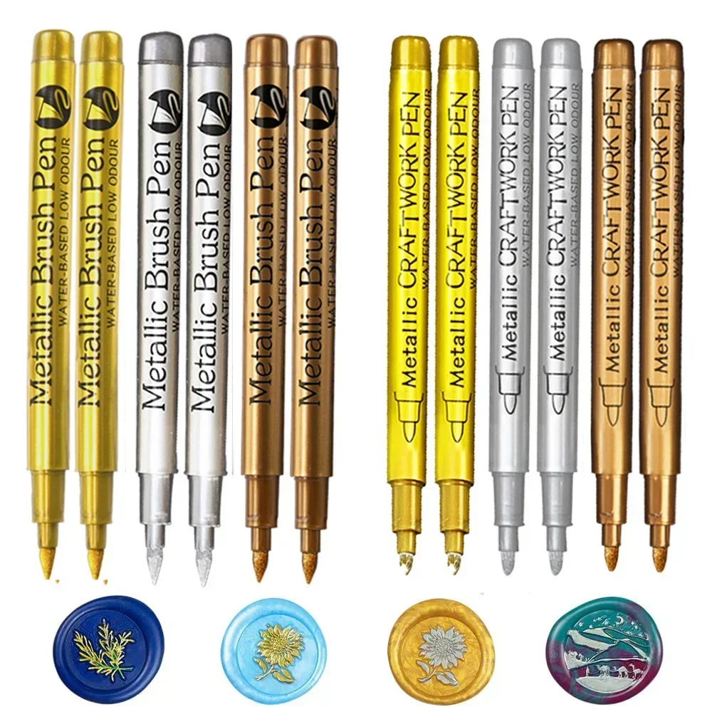 6Pcs Brush Metallic Paint Marker Pens Gold Silver Color Permanent Art Marker For Manga Crafts Scrapbooking Stationery Supplies thumbnail 2