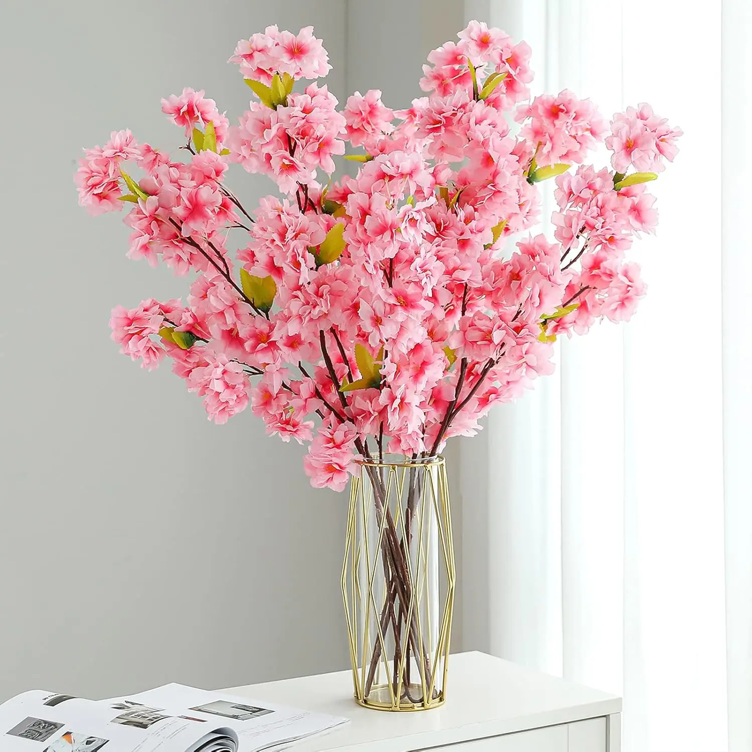 Sakura Artificial Flowers Bouquet for Garden Party Wedding Marriage Decoration Home Room Decor Fake Flowers Table Vase Ornament thumbnail 4
