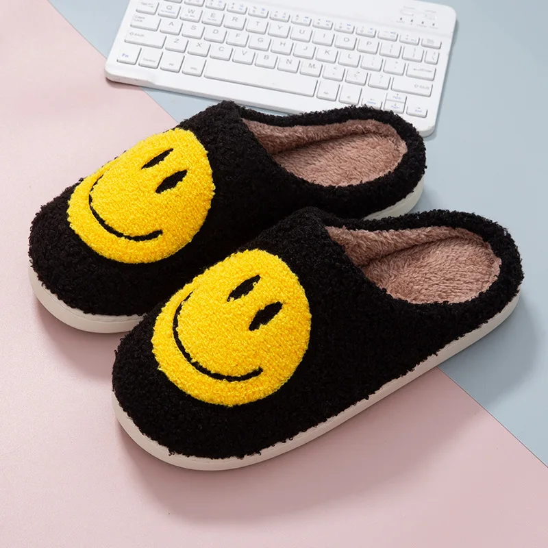 Cute smiling face thickened warm cotton slippers thumbnail 3