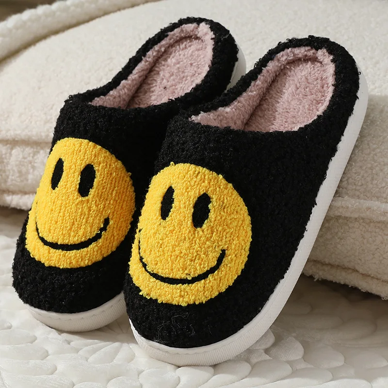 Cute smiling face thickened warm cotton slippers thumbnail 2