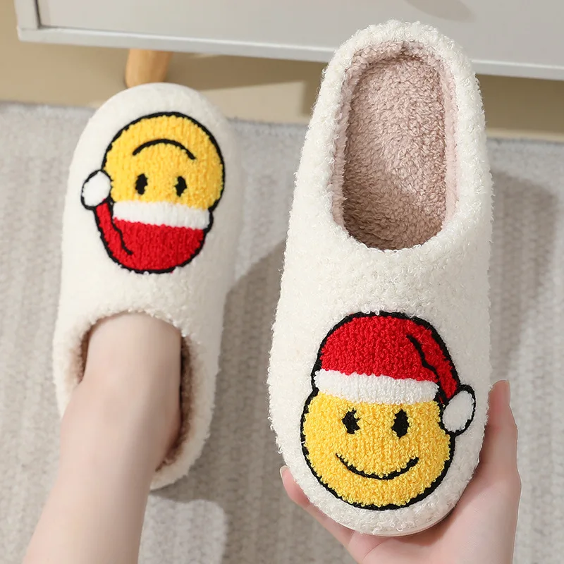 Cute smiling face thickened warm cotton slippers thumbnail 5