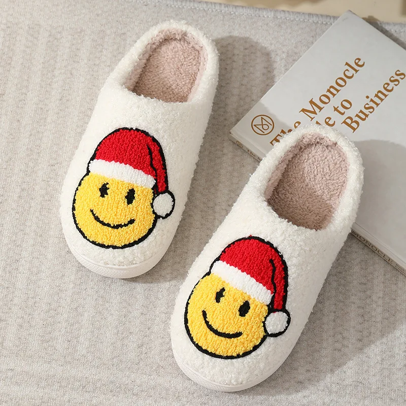Cute smiling face thickened warm cotton slippers thumbnail 4