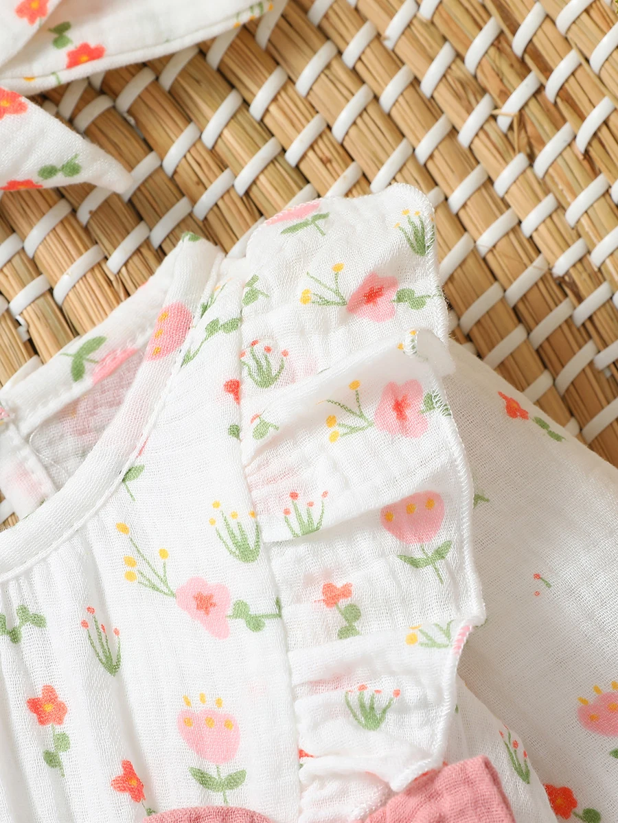 Baby Girl's All Seasons Long Sleeve Print Floral With Bow Daily Jumpsuit For Newborn-6M Clothes +Headband thumbnail 6