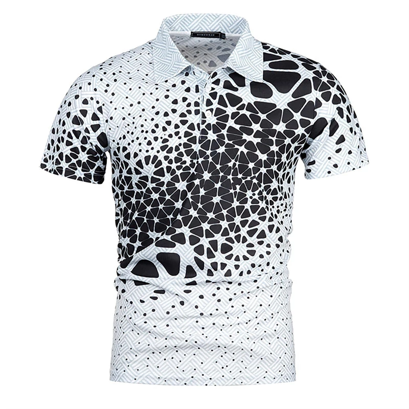 Casual Fashion Polo Shirt Men's Clothing Lapel Short Sleeves T-shirt 3D Printed Dot Stripe Square Fitness Outdoor Loose T Shirts thumbnail 5