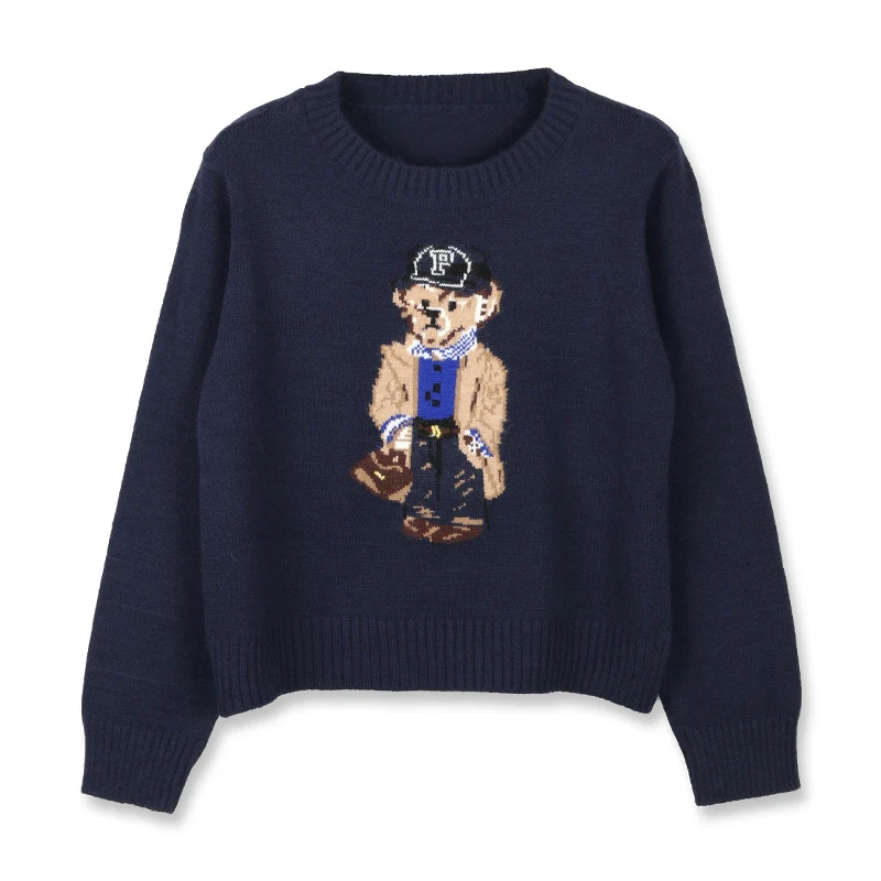 Crochet Bear Knit Sweater Pullover Women Jacquard Knitwear 2024 Autumn Winter RL Tops Coat Luxury Designer Brand Lauren Clothing thumbnail 4