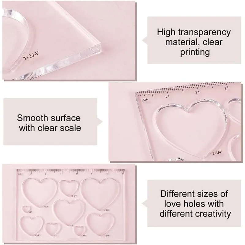 2pcs 9 in 1 Heart Inlay Template Router Stencils Template Acrylic Templates Drawing Scale Ruler Drawing Tool Measuring Tool thumbnail 4