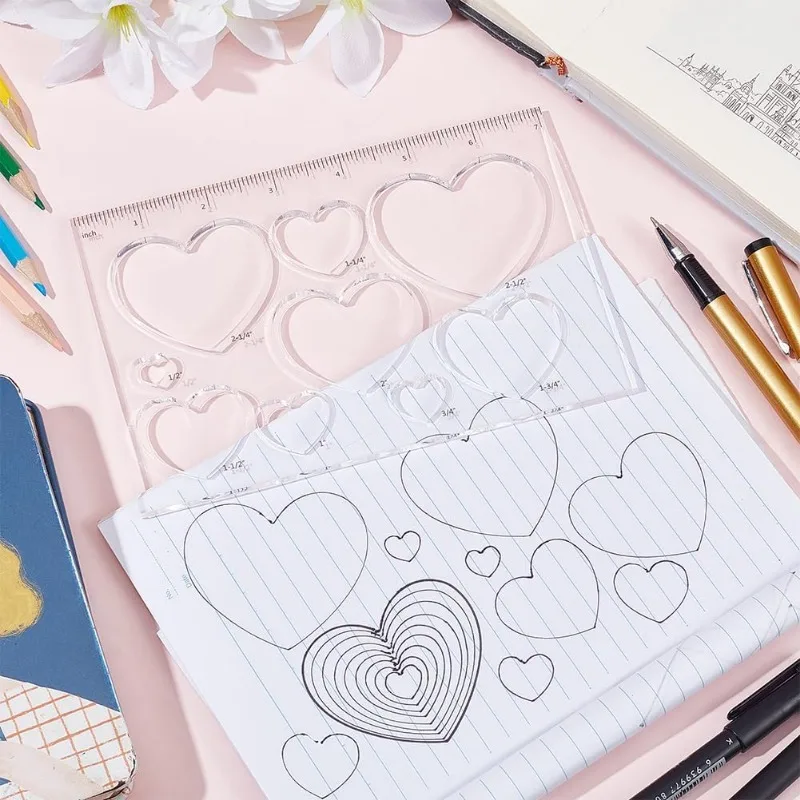 2pcs 9 in 1 Heart Inlay Template Router Stencils Template Acrylic Templates Drawing Scale Ruler Drawing Tool Measuring Tool thumbnail 5