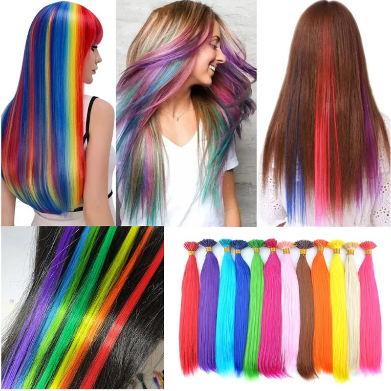 H&STAR 16Inch Synthetic 10pcs/pack Fake Hair Pieces Extensions Cord Rainbow  Hair Accessories For Wome festival thumbnail 5