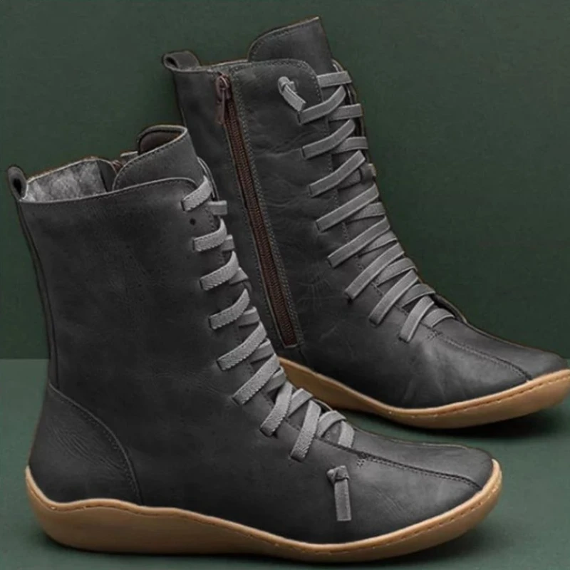 Women Natural Leather Casual Mid-Calf Boots Comfortable 2024 New Quality Soft Handmade Flat Shoe Black Work Boots thumbnail 4