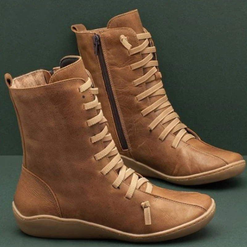 Women Natural Leather Casual Mid-Calf Boots Comfortable 2024 New Quality Soft Handmade Flat Shoe Black Work Boots thumbnail 5