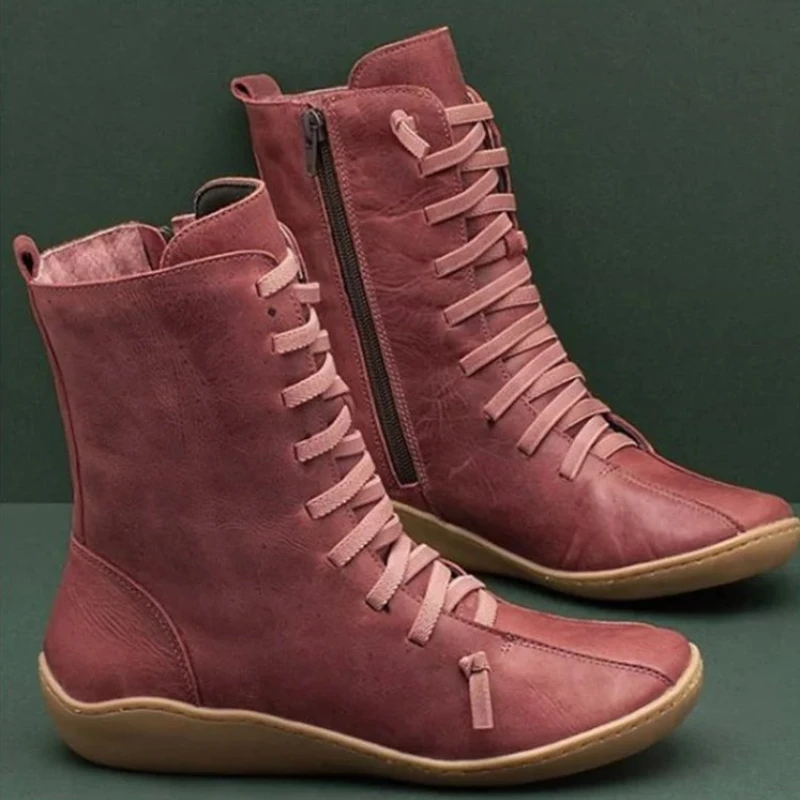 Women Natural Leather Casual Mid-Calf Boots Comfortable 2024 New Quality Soft Handmade Flat Shoe Black Work Boots thumbnail 3