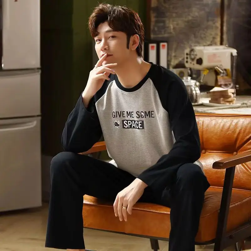 Men Pajamas Set of Autumn and Winter Long-Sleeved Long Trousers Youth Nightwear Homewear Two-Piece Striped Sleepwear Loungewear thumbnail 3