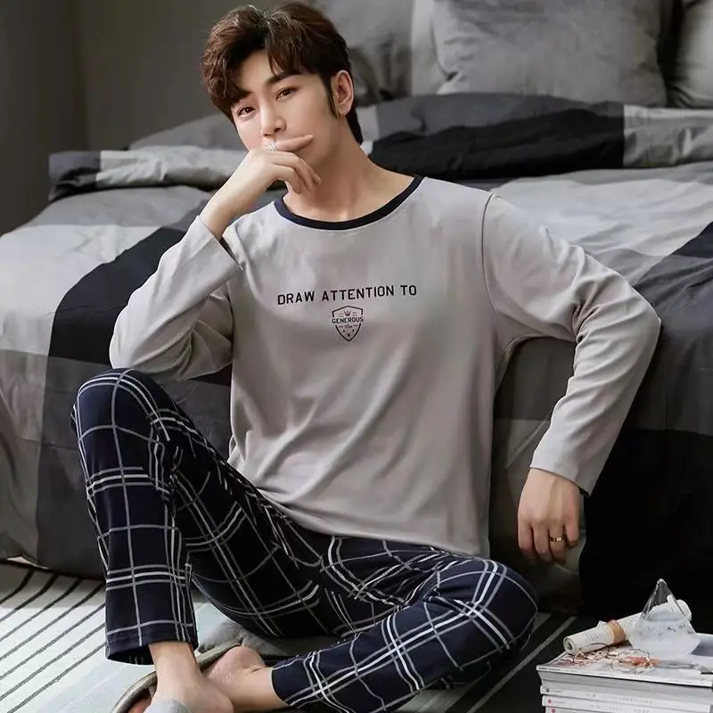Men Pajamas Set of Autumn and Winter Long-Sleeved Long Trousers Youth Nightwear Homewear Two-Piece Striped Sleepwear Loungewear thumbnail 6