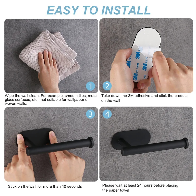 Adhesive Toilet Paper Holder Stainless Steel Tissue Hanger Waterproof Toilet Paper Stand Bathroom Accessories Paper Towels Hold thumbnail 3