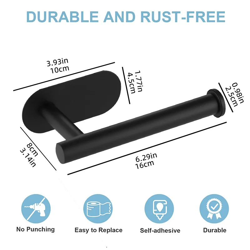 Adhesive Toilet Paper Holder Stainless Steel Tissue Hanger Waterproof Toilet Paper Stand Bathroom Accessories Paper Towels Hold thumbnail 2