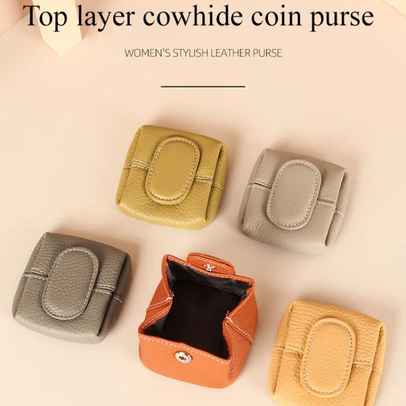 Genuine leather coin purse head layer cowhide mini small wallet organizer key cross-border ladies compact cowhide money clip thumbnail 2