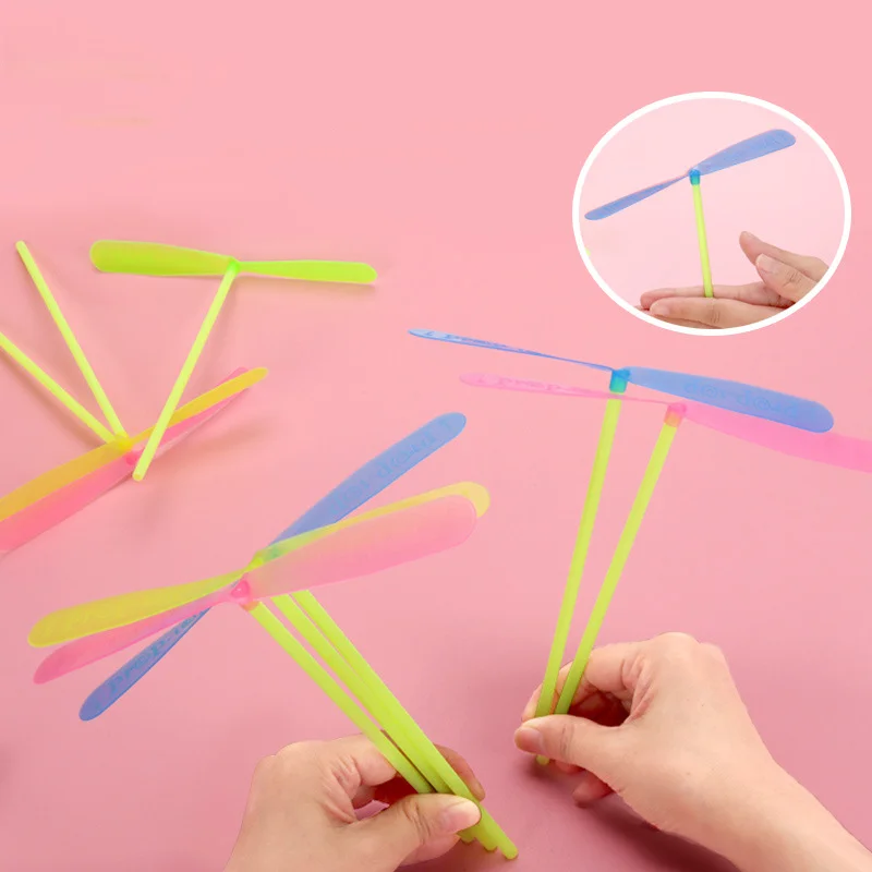 5/30Pcs Plastic Bamboo Dragonfly Shape Hand Push Flying Propeller Outdoor Sports Toy Gift Rotating Flying Arrow Outdoor Games thumbnail 4