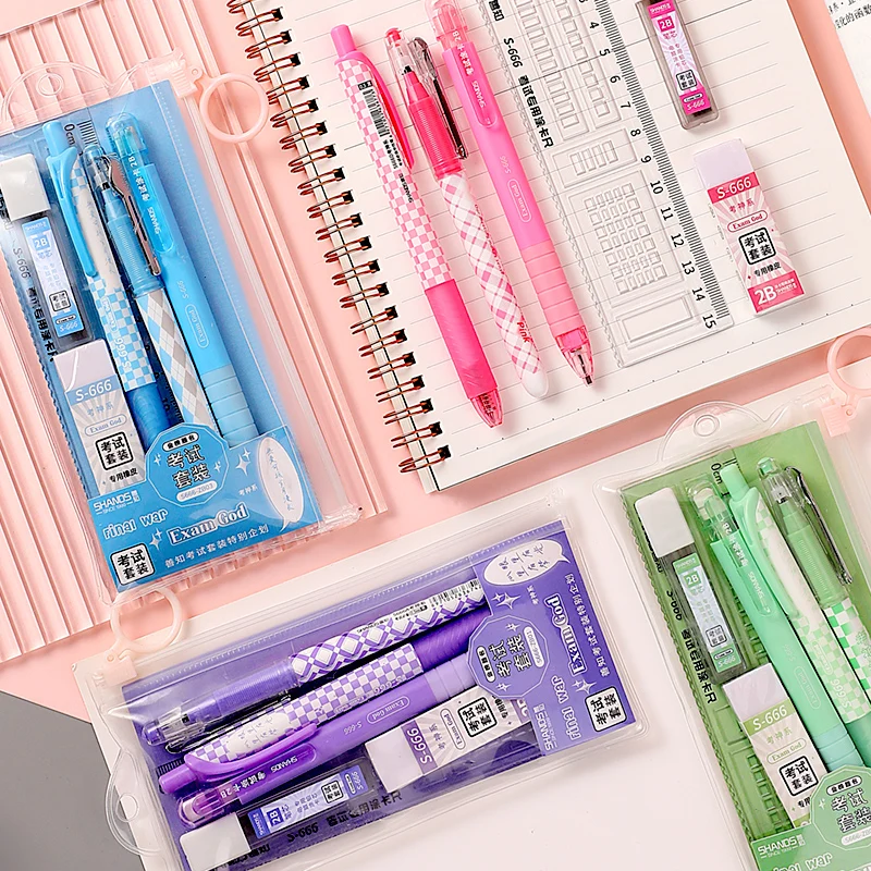 6pcs Each, Exam Stationery Set For Students, Includes 2B Pencil, Eraser, Ruler, Gel Pens,Designed for  Exams,School Supplies thumbnail 6