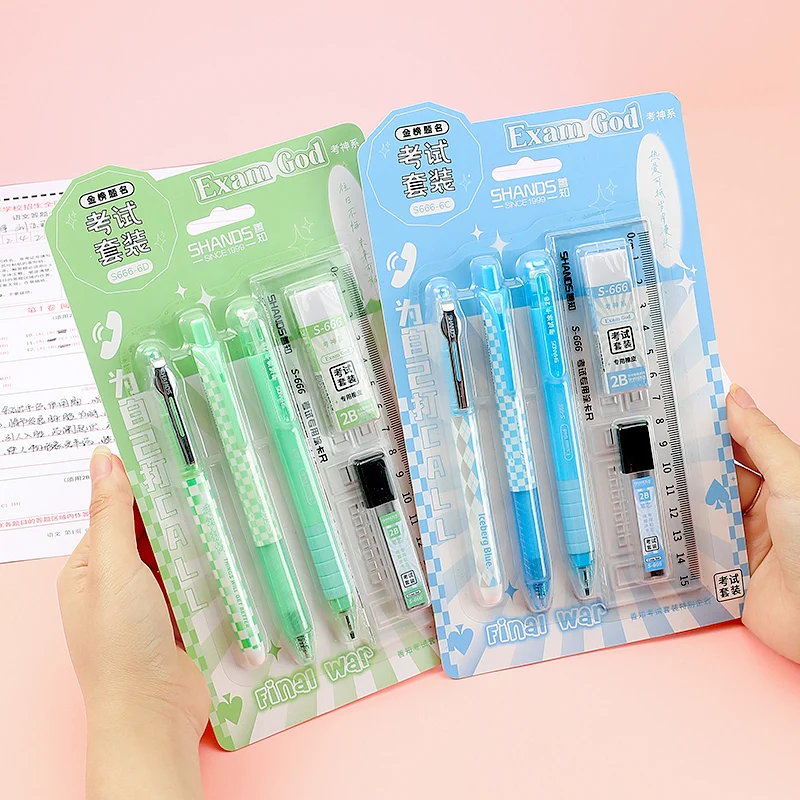 6pcs Each, Exam Stationery Set For Students, Includes 2B Pencil, Eraser, Ruler, Gel Pens,Designed for  Exams,School Supplies thumbnail 4