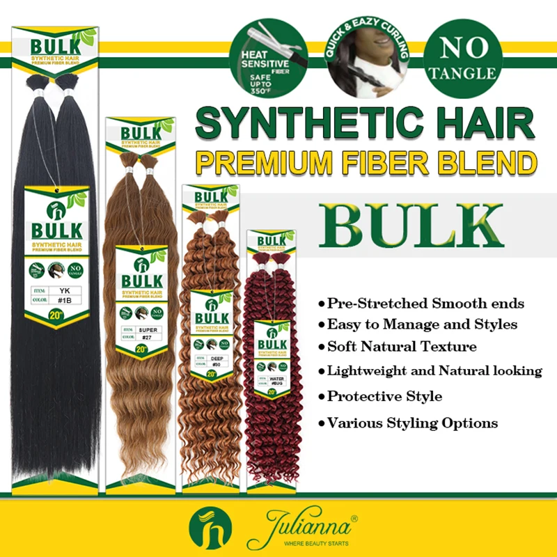 Julianna Deep Wave Synthetic Hair Bulk For Braiding Hair 20Inch Hair Bundles No Weft Natural Black Hair Extensions Wholesale thumbnail 3