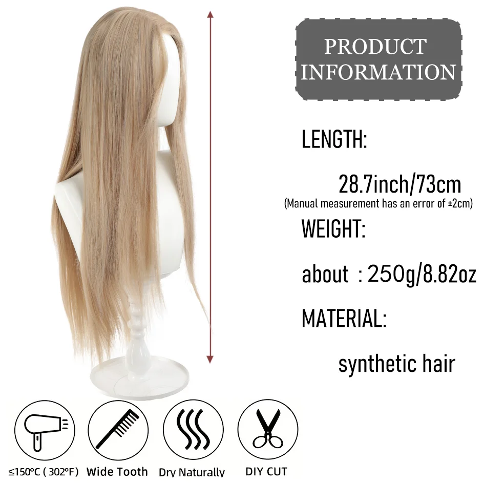 Synthetic wig linen long straight hair with bangs long curly hair ponytail extensions dirty braids Halloween Christmas gifts thumbnail 3
