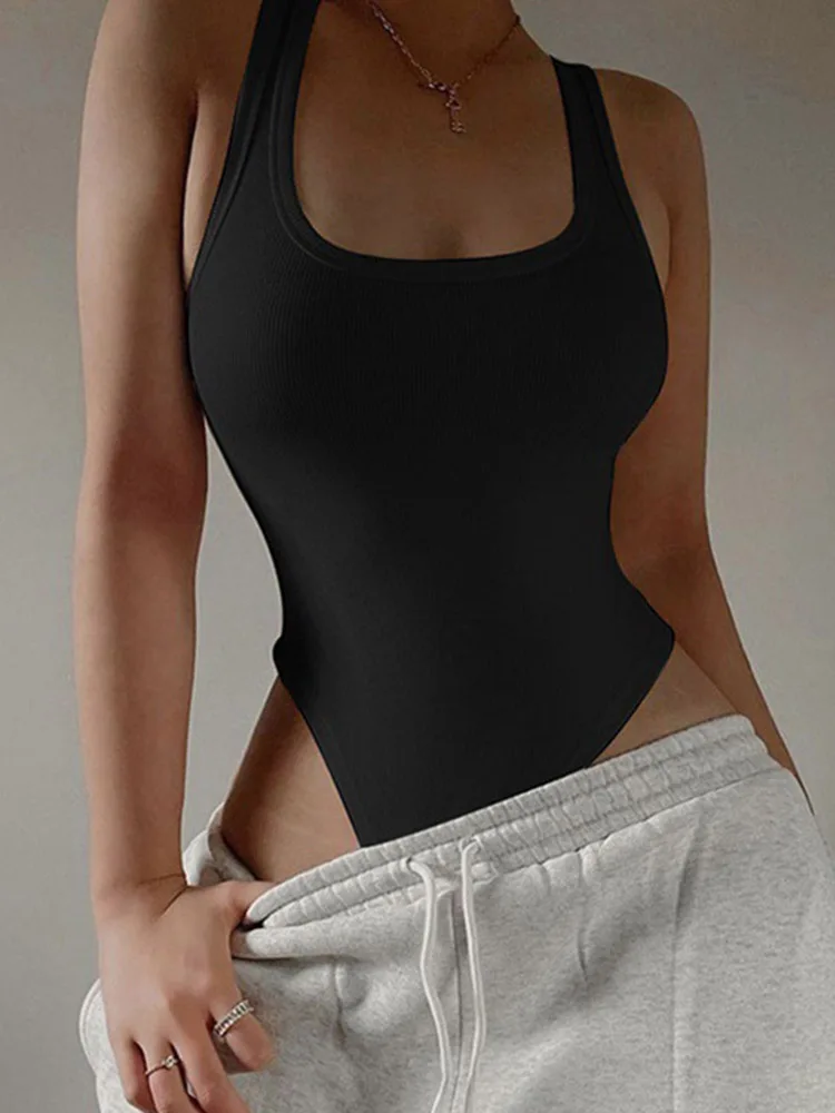 Sleeveless Knit Bodysuit 2024 Hot Summer Sexy Bodycon Off Shoulder Halter Tops Casual Street Bodice For Women ClubWear thumbnail 4