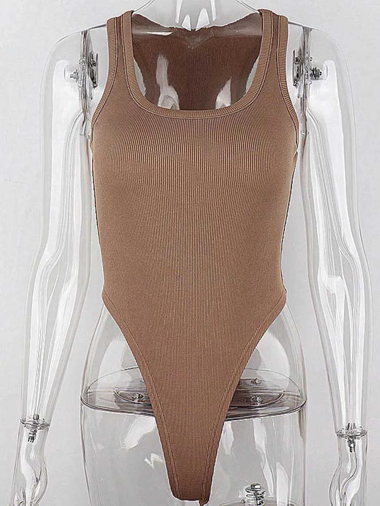 Sleeveless Knit Bodysuit 2024 Hot Summer Sexy Bodycon Off Shoulder Halter Tops Casual Street Bodice For Women ClubWear thumbnail 6