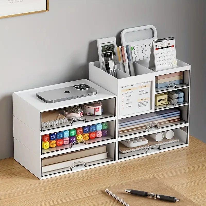 Desktop Combination Drawer Storage Box Desk Organizer Pen Holder Stationery Drawers Accessories Office School Supplies thumbnail 4
