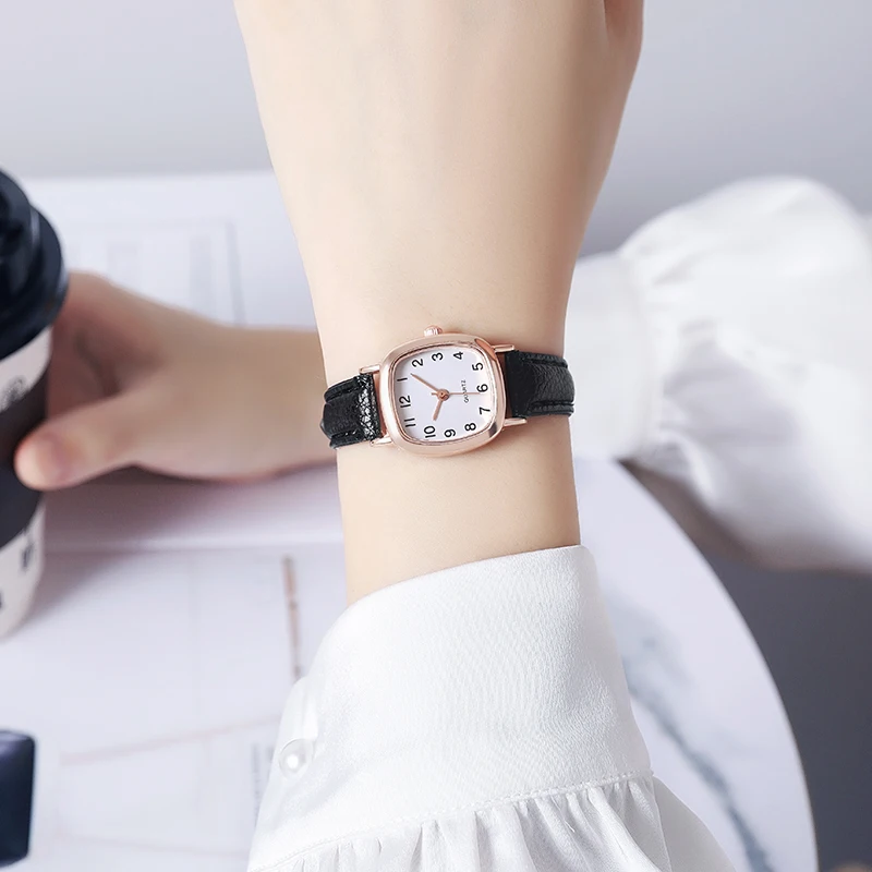 Women's Watch Fashion Small Arabic Quartz Watches Leather Band Wristwatches thumbnail 4