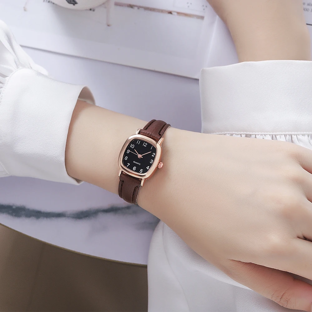 Women's Watch Fashion Small Arabic Quartz Watches Leather Band Wristwatches thumbnail 3
