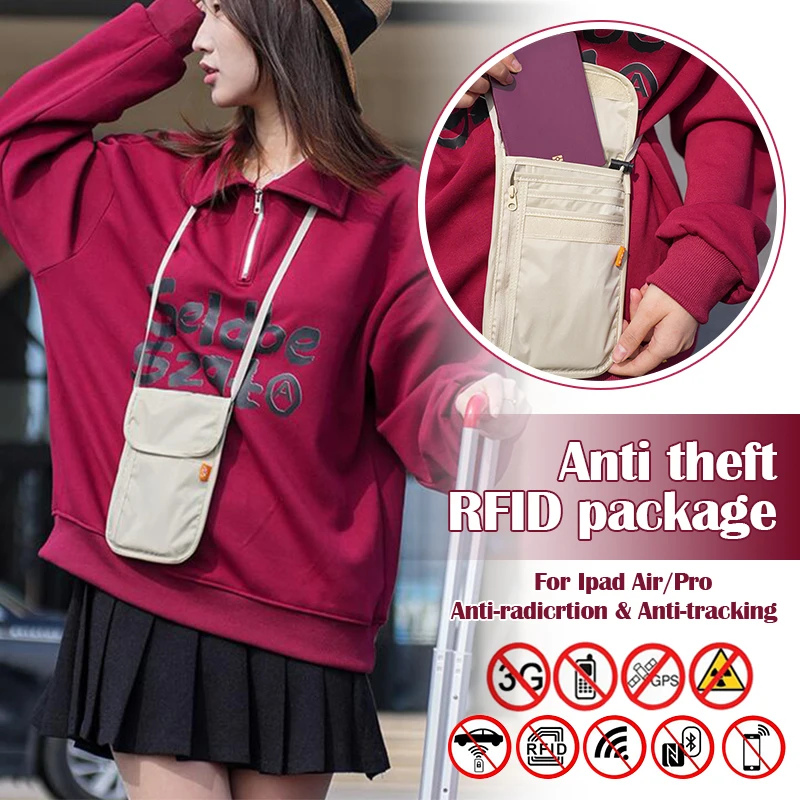 RFID Blocking Travel Bag Passport Holder Phone Wallet Card Organizer Storage Bag Multi-Pockets Anti-theft Pouch Faraday Bags thumbnail 2