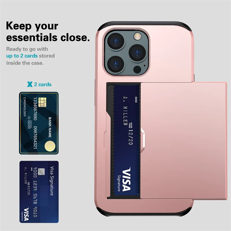 Slide Wallet Credit Card Slot Phone Case For iPhone 16 15 14 13 12 11 Pro X XR Max 7 8 Plus SE Armor TPU Shockproof Back Cover thumbnail 2